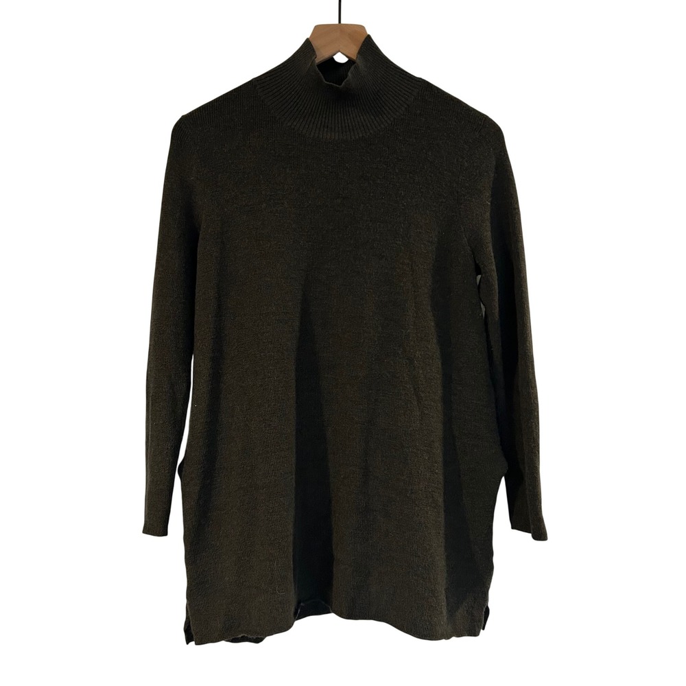 Eileen Fisher Tunic Sweater Womens Medium‎ Merino Wool Mock Neck Side Slit